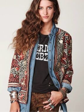 Free People Embroidered Midtown Jacket Size XS